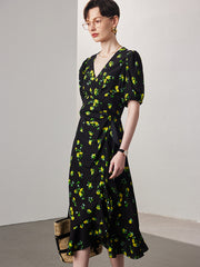Silk Wrap Dress – Floral 100% Mulberry Chiffon