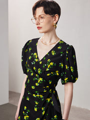 Silk Wrap Dress – Floral 100% Mulberry Chiffon